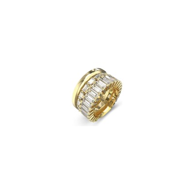 Bague Guess Les Baguettes en acier doré et zircon cubique, taille 56