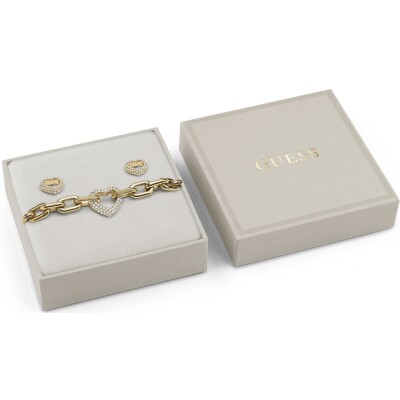 Coffret Combo Bracelet et boucles d'oreilles Guess en acier doré et zircons