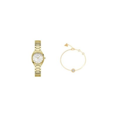 Coffret Montre & Bijou Guess en acier doré et zircon