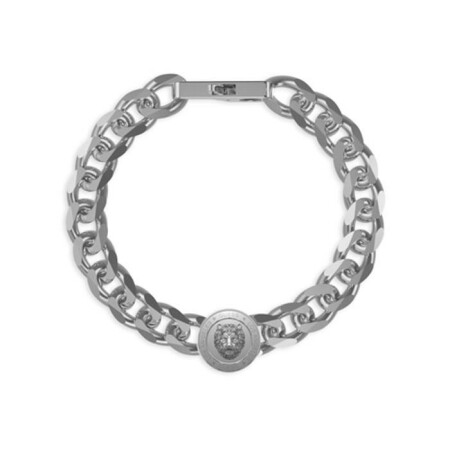 Bracelet Guess Lion King en acier rhodié, pièce forme tête de lion, 14mm