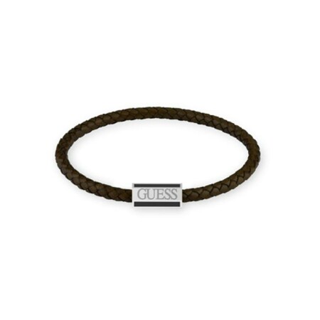 Bracelet Guess Acapulco en acier rhodié et cuir marron tressé, 5mm