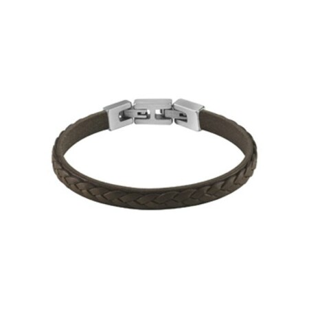 Bracelet Guess Tucson en acier rhodié et cuir marron foncé tressé, 8mm