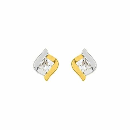 Boucles d'oreilles clou en or jaune et oxyde de zirconium