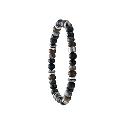 Bracelet Jourdan Bijoux Naturel en acier, agate, labradorite, bronzite et hématite