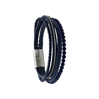 Bracelet Jourdan Bijoux Cuir en cuir, acier et lapis lazuli