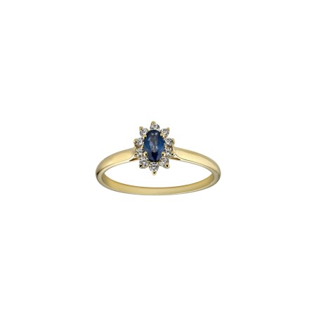 Bague en or jaune, saphir et diamants