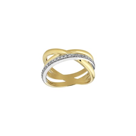 Bague en or jaune, or blanc et diamants