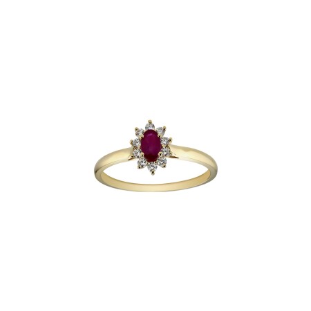 Bague en or jaune, rubis et diamants