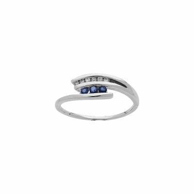 Bague en or blanc, diamants et saphirs