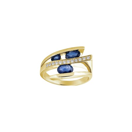 Bague en or jaune, saphirs et diamants