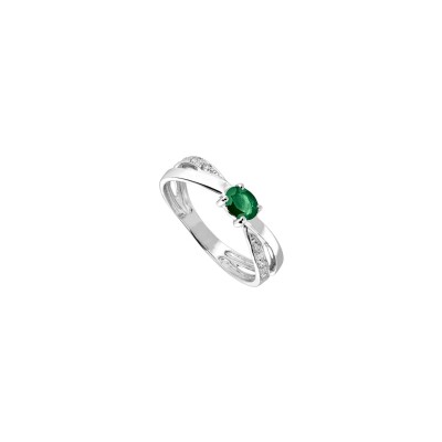 Bague en or blanc, émeraude et diamants
