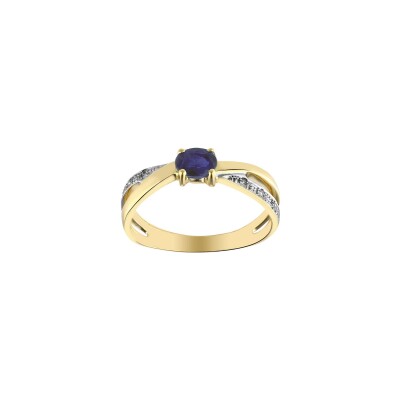 Bague en or jaune, saphir et diamants