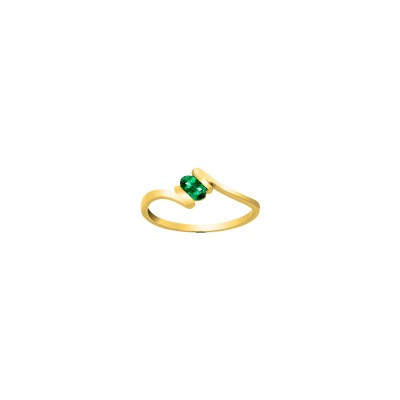 Bague en or jaune, émeraude et diamant