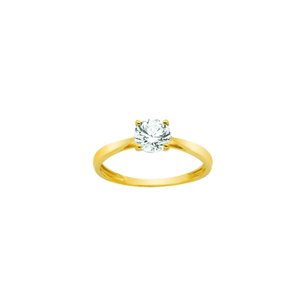 Solitaire en or jaune et oxyde de zirconium