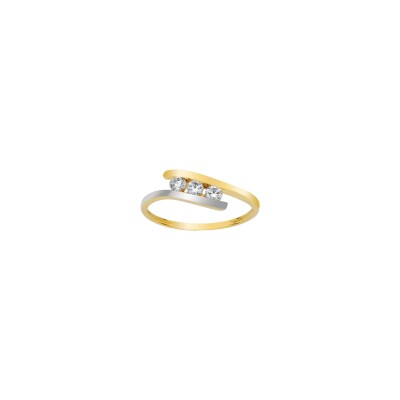 Bague en or jaune, or blanc et oxyde de zirconium