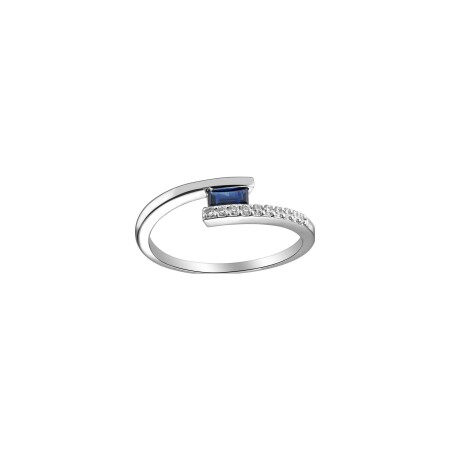 Bague en or blanc, saphir et diamants