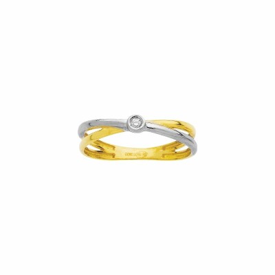 Solitaire en or jaune, or blanc et diamant