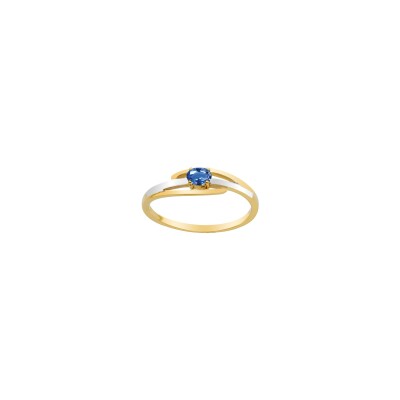 Bague en or jaune, or blanc, saphir et diamant
