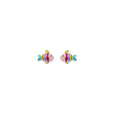 Boucles d'oreilles Orage Kids poisson en argent rhodié et émail multicolore