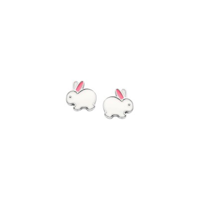 Boucles d'oreilles Orage Kids lapin en argent rhodié et émail rose