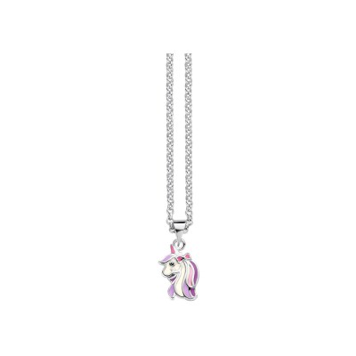 Collier Orage Kids licorne en argent rhodié et émail violet