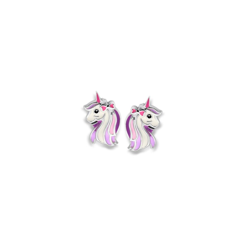 Boucles d'oreilles Orage Kids licorne lilas en argent