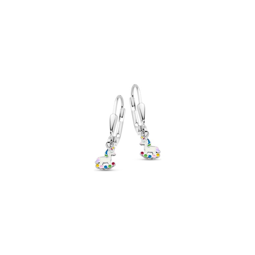 Boucles d'oreilles pendantes Orage Kids cheval à bascule multicolore en argent