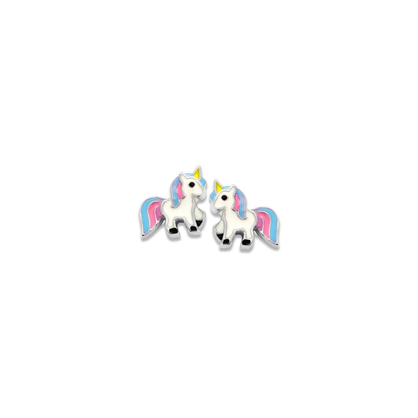 Boucles d'oreilles Orage Kids licorne blanche bleue et rose en argent