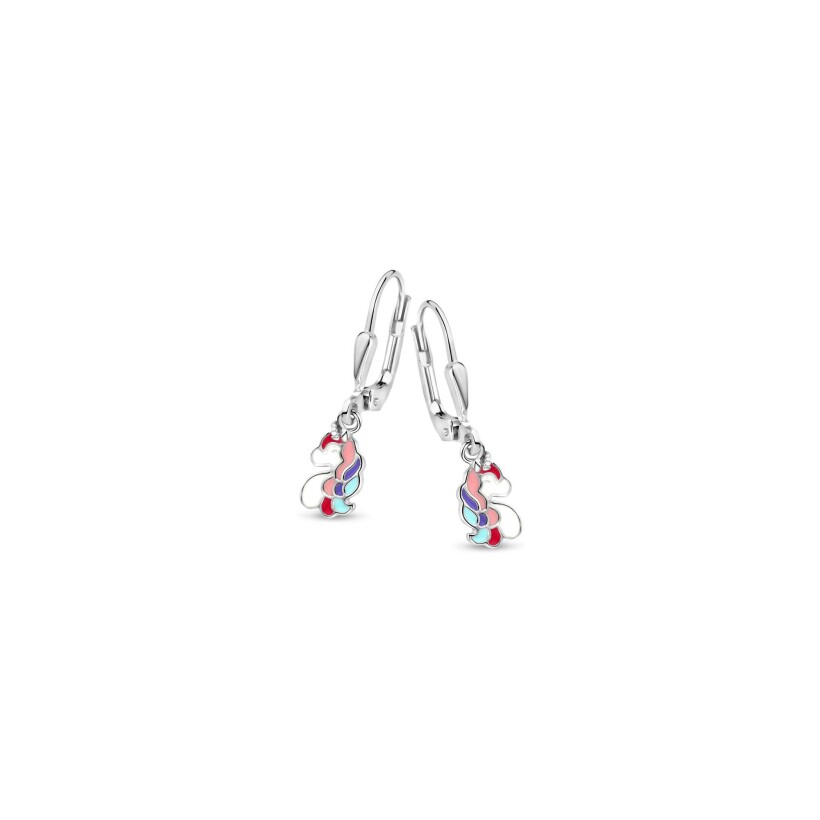 Boucles d'oreilles pendantes Orage Kids licornes multicolores en argent