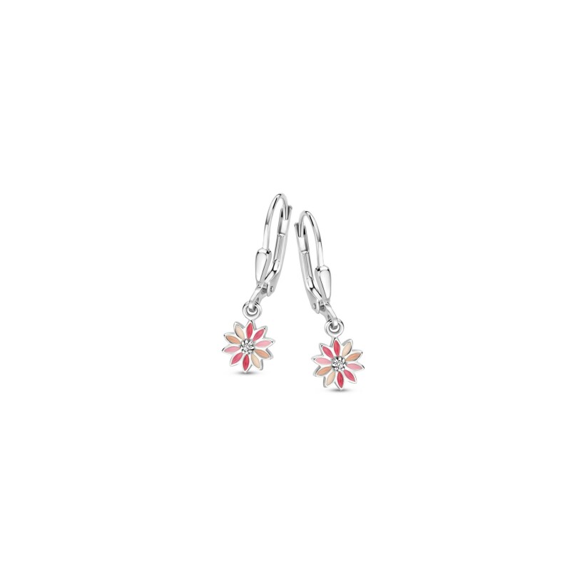 Boucles d'oreilles pendantes Orage Kids fleurs roses en argent