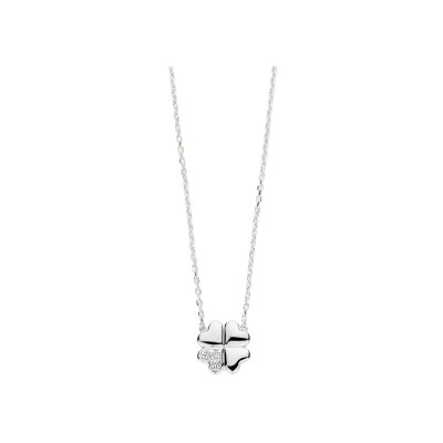 Collier Orage Kids feuille de trèfle en argent rhodié et oxydes de zirconium blanc
