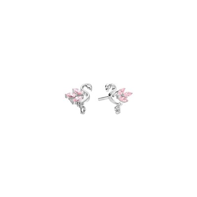 Boucles d'oreilles Orage Kids flamant rose en argent rhodié et oxydes de zirconium rose