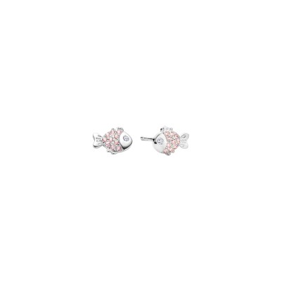 Boucles d'oreilles Orage Kids poisson en argent rhodié et oxydes de zirconium rose