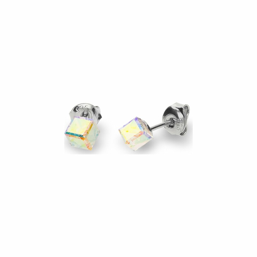 Boucles d'oreilles Spark Cube Studs Small en argent et cristaux