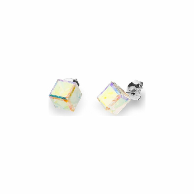 Boucles d'oreilles Spark Cube Studs Medium en argent plaqué platine et cristaux