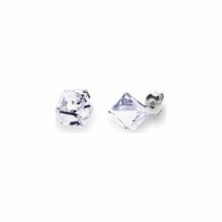 Boucles d'oreilles Spark Cube Studs Medium en argent plaqué platine et cristaux