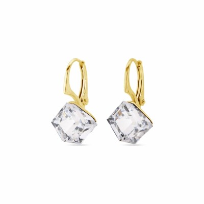 Boucles d'oreilles Spark Cube en argent plaqué or jaune et cristaux