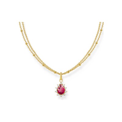 Collier pendentif Thomas Sabo en argent, plaqué or, oxyde de zirconium et rubis synthétique