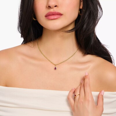 Collier pendentif Thomas Sabo en argent, plaqué or, oxyde de zirconium et rubis synthétique