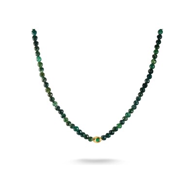 Collier pendentif Thomas Sabo en argent, plaqué or, agate verte et céramique