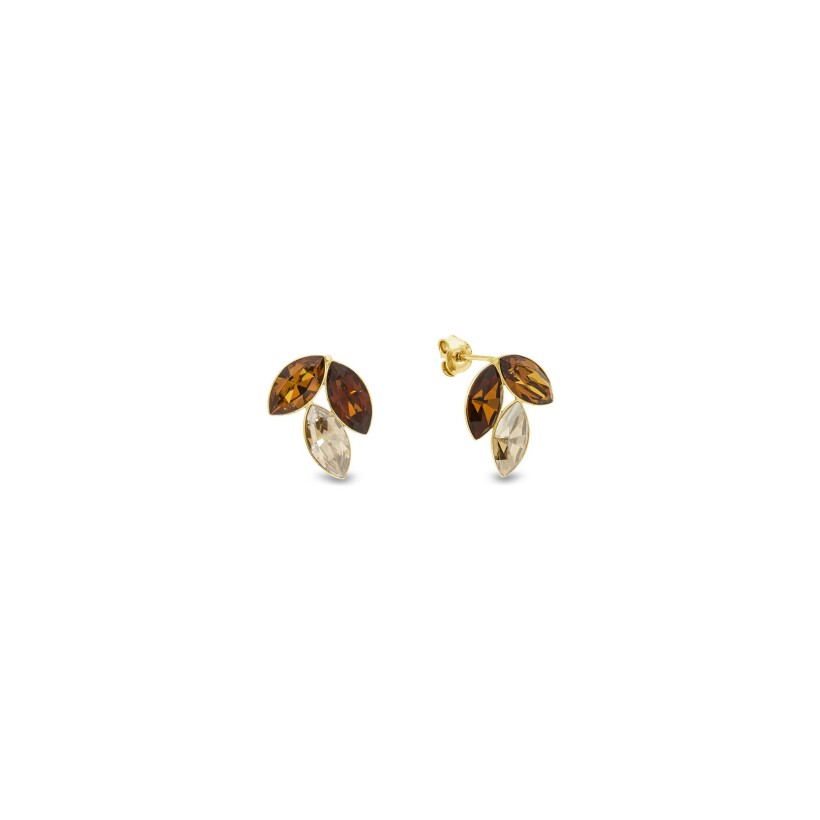Boucles d'oreilles Spark Trileaf en argent plaqué or jaune et cristaux