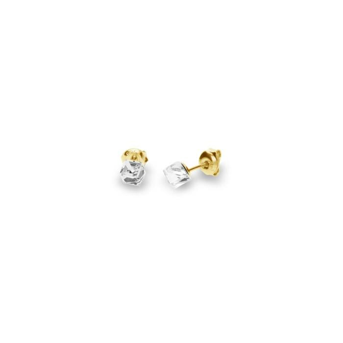 Boucles d'oreilles Spark Cube Studs Small en argent plaqué or jaune et cristaux