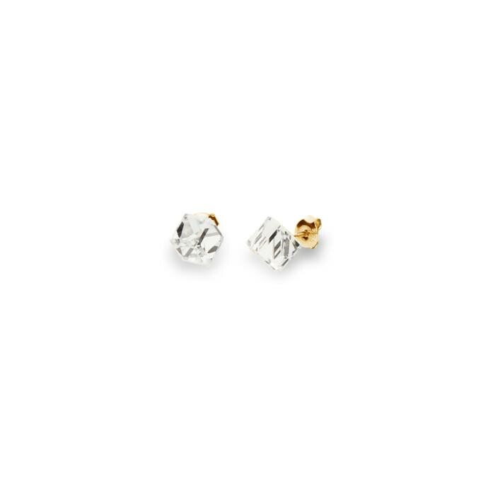 Boucles d'oreilles Spark Medium Cube en argent plaqué or jaune et cristaux