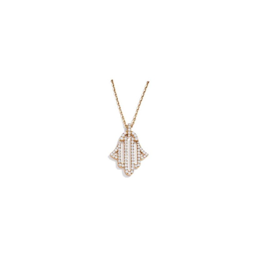 Khmissa pendant, pink gold and diamonds