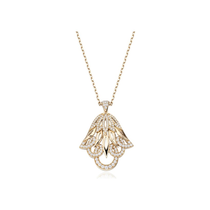Khmissa pendant, pink gold and diamonds