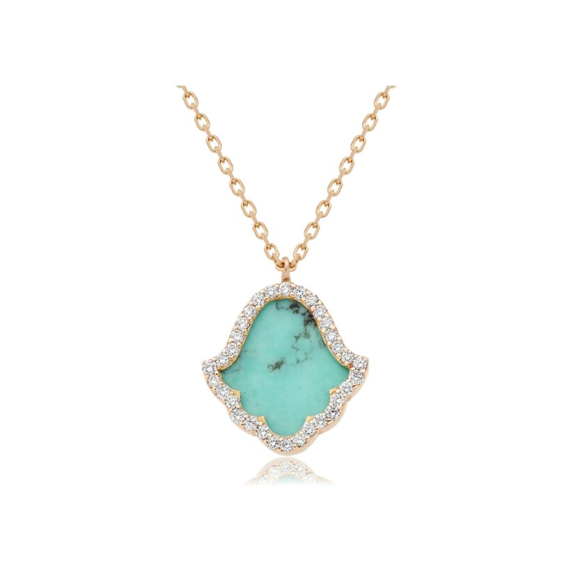 Khmissa Etc... pendant, pink gold, diamonds and turquoise