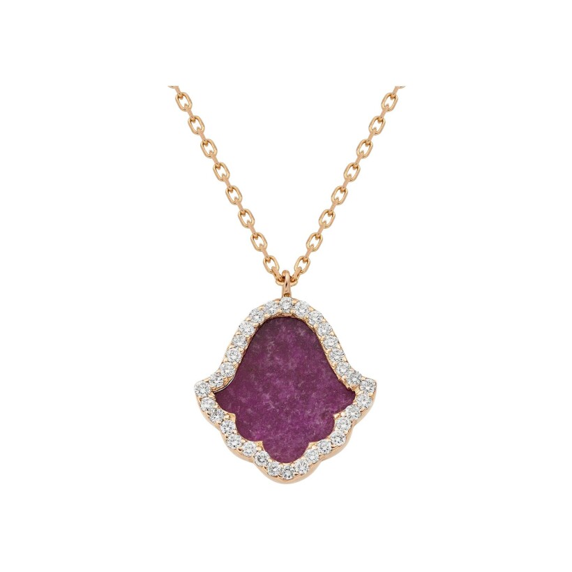 Khmissa Etc... pendant, pink gold, diamonds and sugilite
