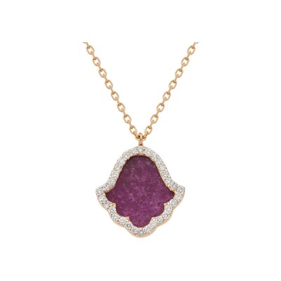 Pendentif Khmissa Etc... en or rose, diamants et sugilite