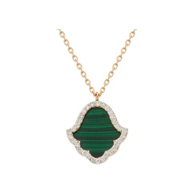 Khmissa Etc... pendant, pink gold, diamonds and malachite