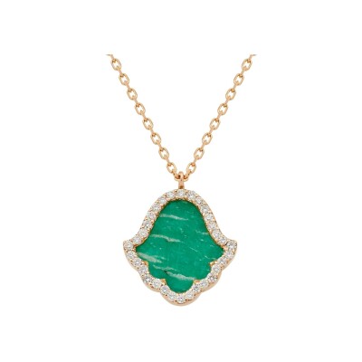 Khmissa Etc... pendant, pink gold, diamonds and amazonite